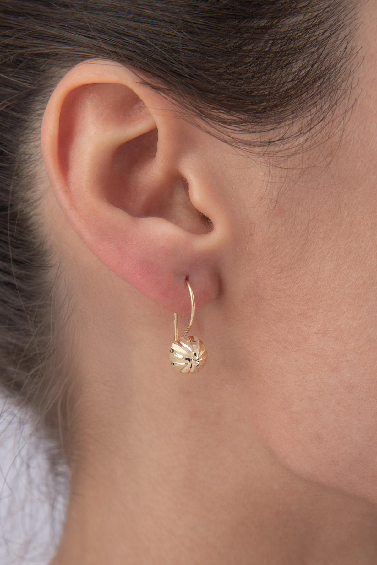 14 Ayar Altın Düz Kalemli Midi Top Küpe - Fiyonk Kuyumculuk