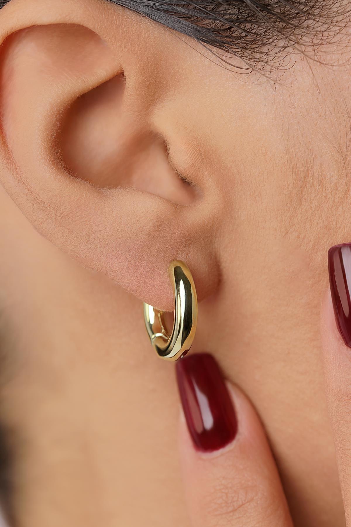 14 Ayar Altın Düz Silindir Halka Küpe - Fiyonk Kuyumculuk (1)