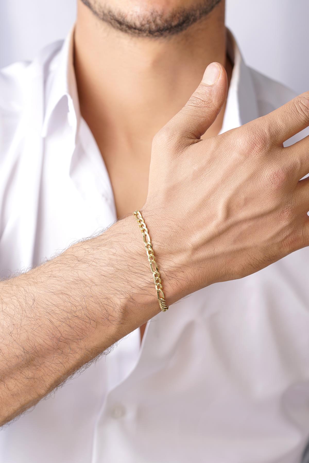 14 Ayar Altın Figaro Zincir Erkek Bileklik - Fiyonk Kuyumculuk