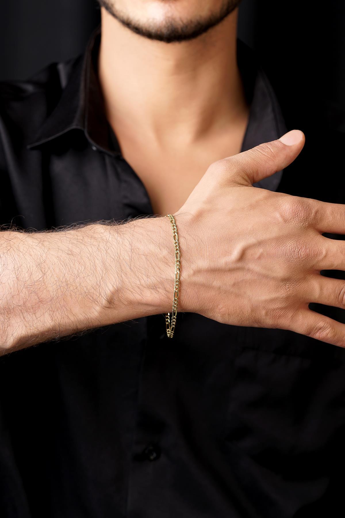 14 Ayar Altın Figaro Zincir Erkek Bileklik İnce 3,20 mm - Fiyonk Kuyumculuk (1)