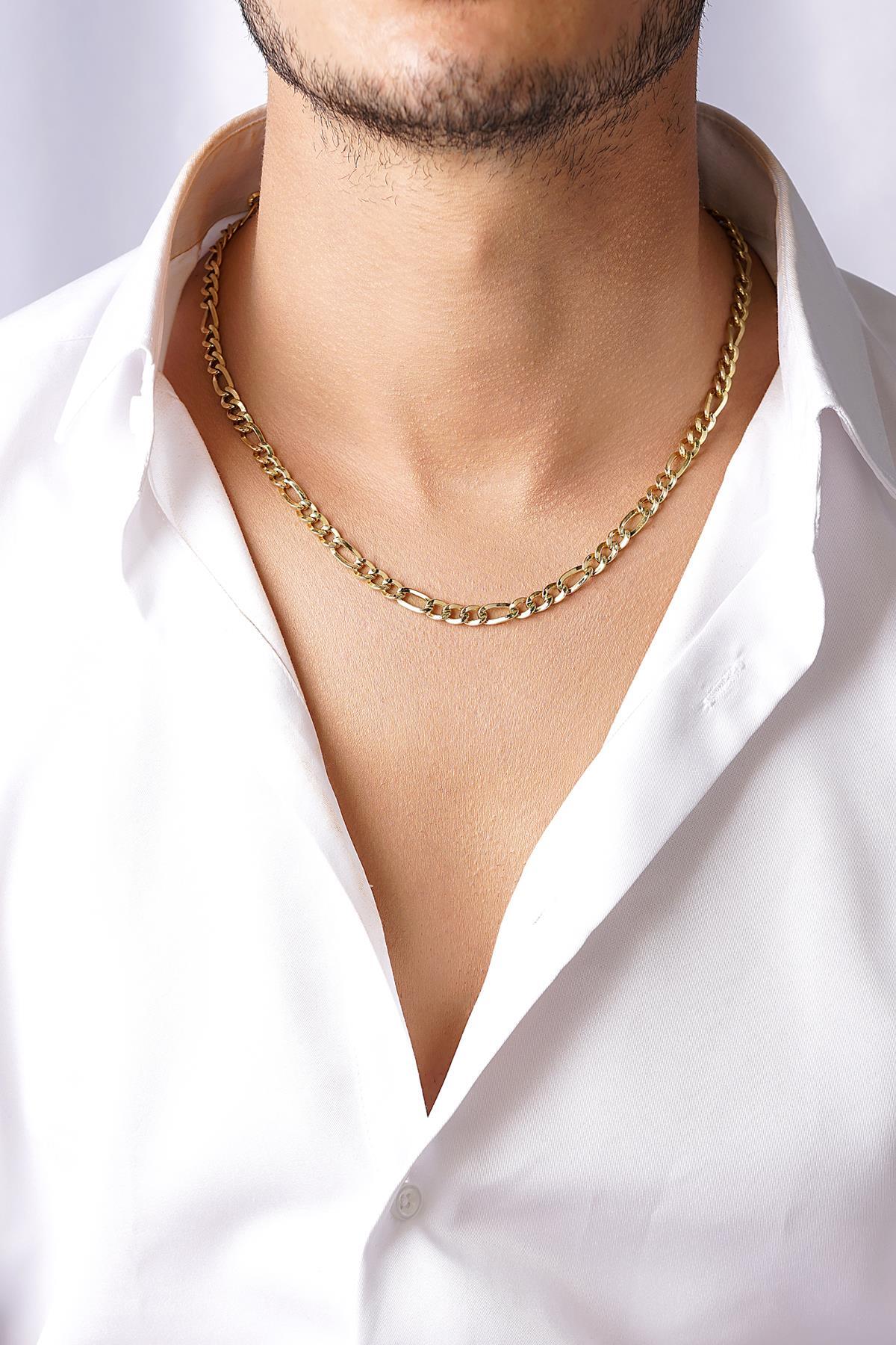 14 Ayar Altın Figaro Zincir Erkek Kolye - Fiyonk Kuyumculuk (1)