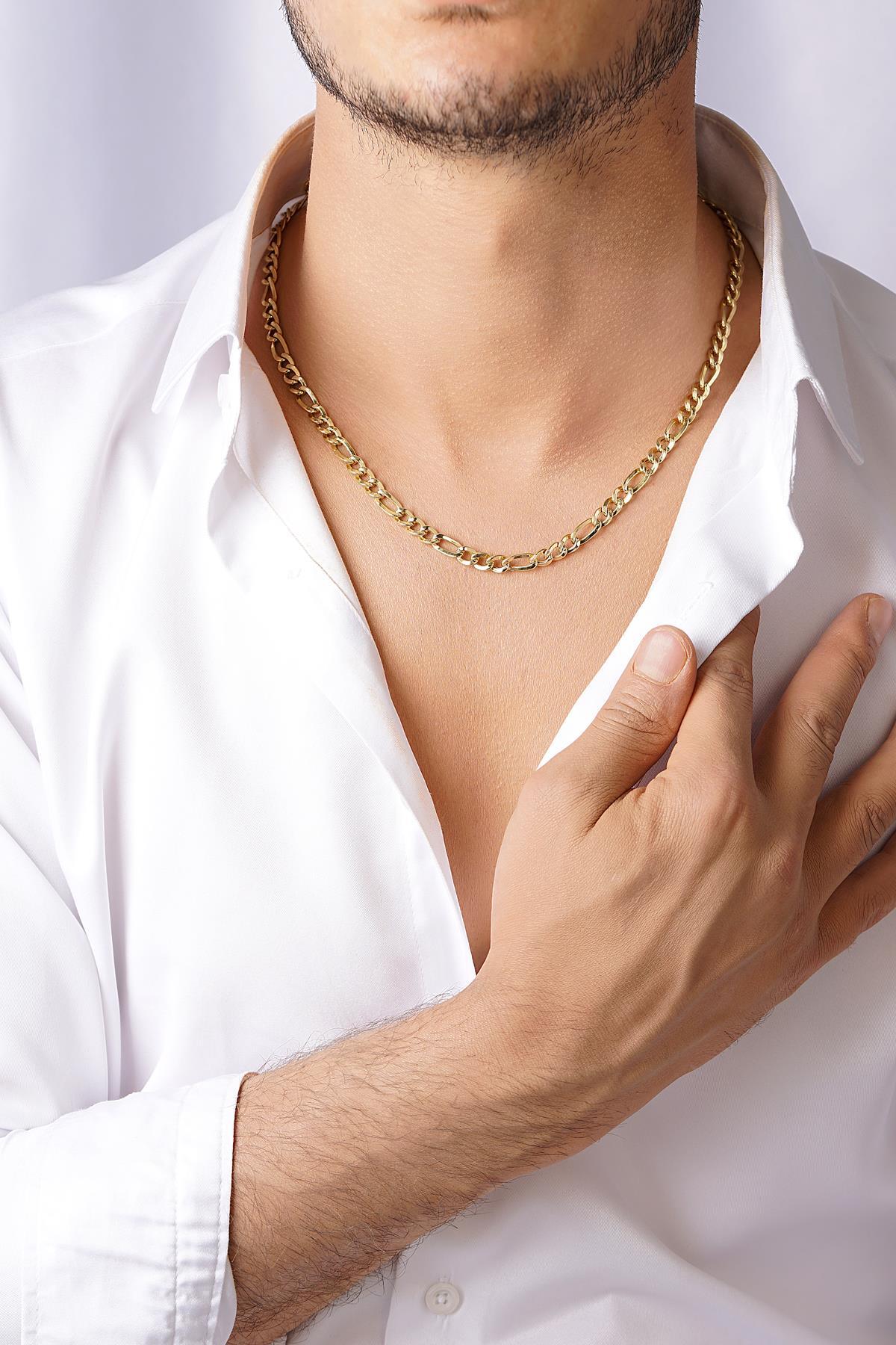 14 Ayar Altın Figaro Zincir Erkek Kolye - Fiyonk Kuyumculuk (1)