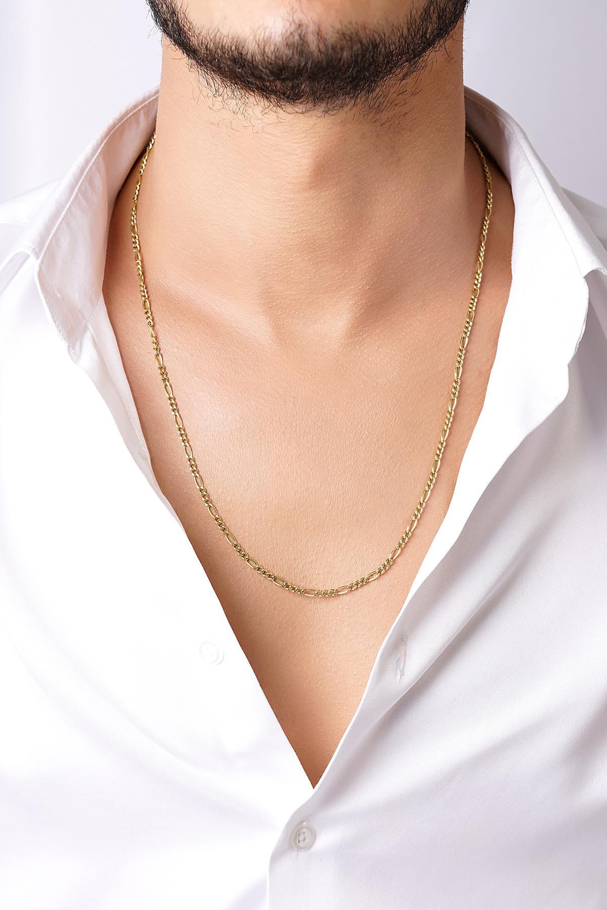 14 Ayar Altın Figaro Zincir Erkek Kolye 3.50 mm - Fiyonk Kuyumculuk (1)