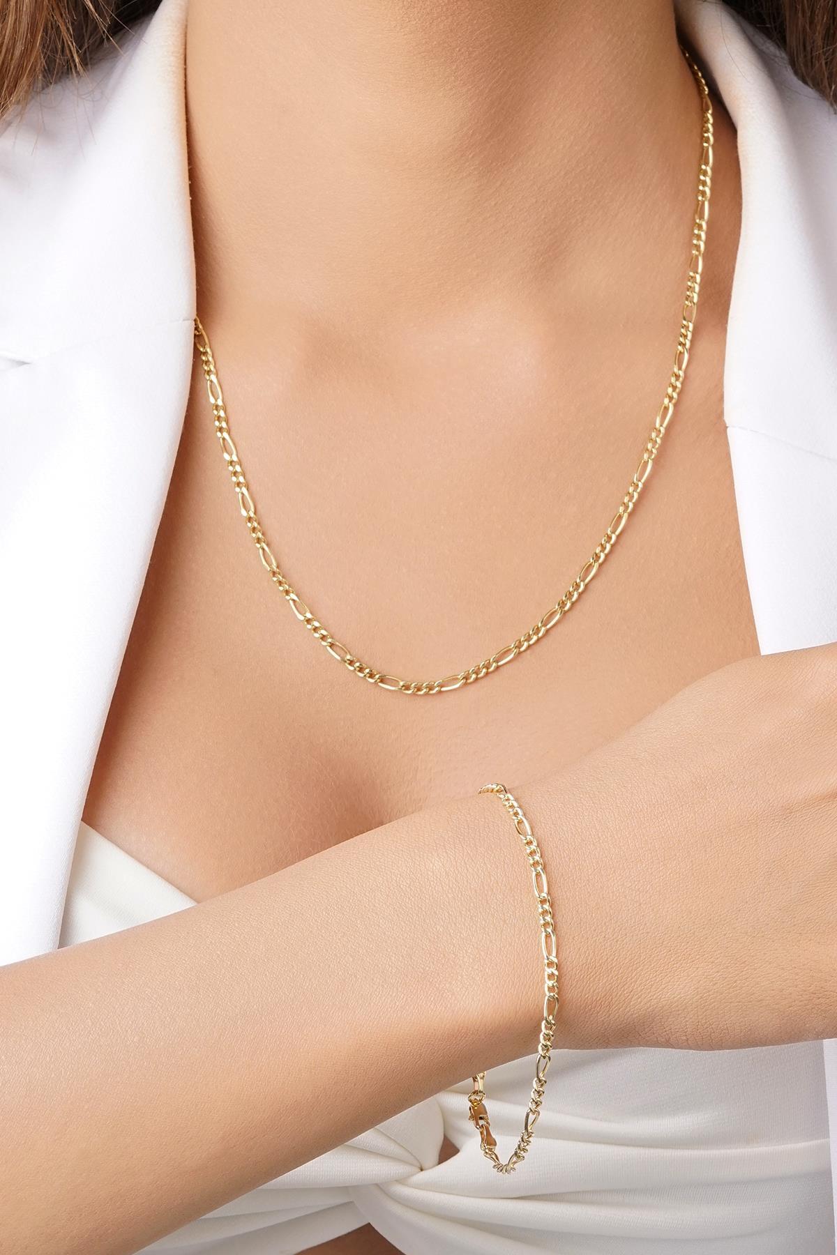 14 Ayar Altın Figaro Zincir Set 2,80 mm - Fiyonk Kuyumculuk