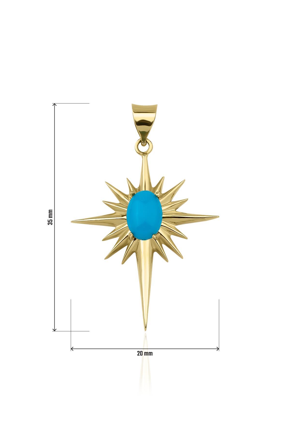 14 Ayar Altın Firuze Detaylı Kutup Yıldızı Kolye Ucu - Fiyonk Kuyumculuk (1)