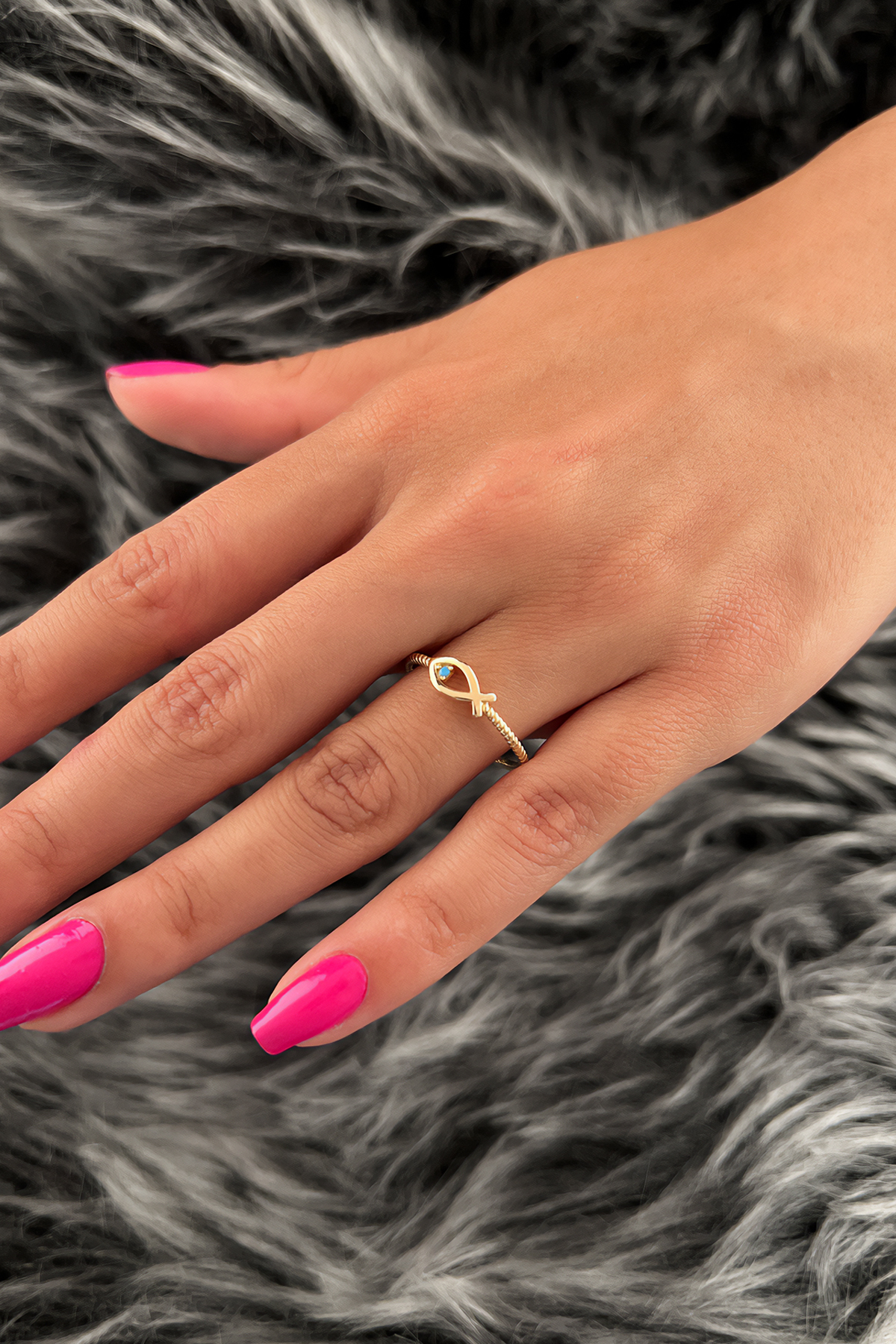 14 Ayar Altın Firuze Taş Detaylı Balık Yüzük - Fiyonk Kuyumculuk (1)