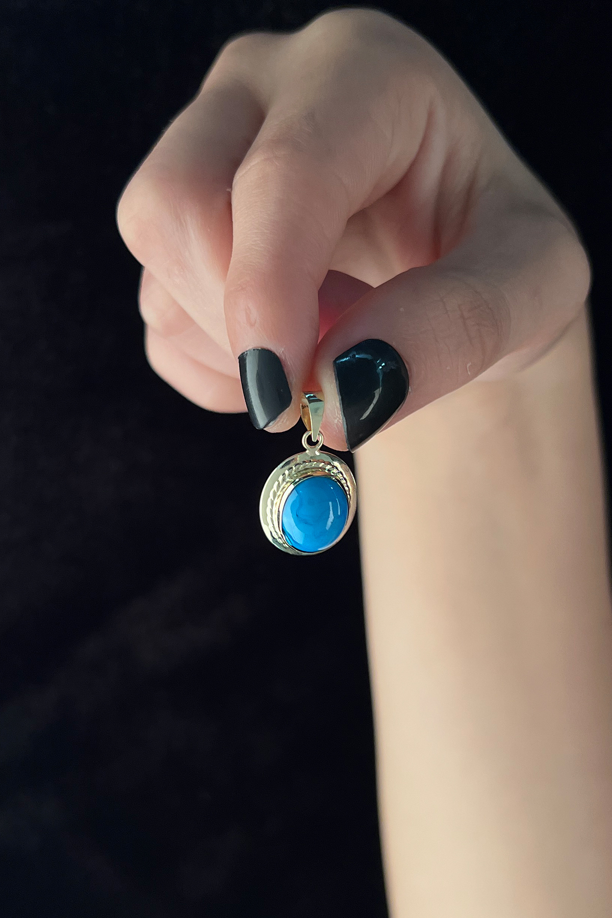 14 Ayar Altın Firuze Taş Detaylı Kolye Ucu - Fiyonk Kuyumculuk (1)