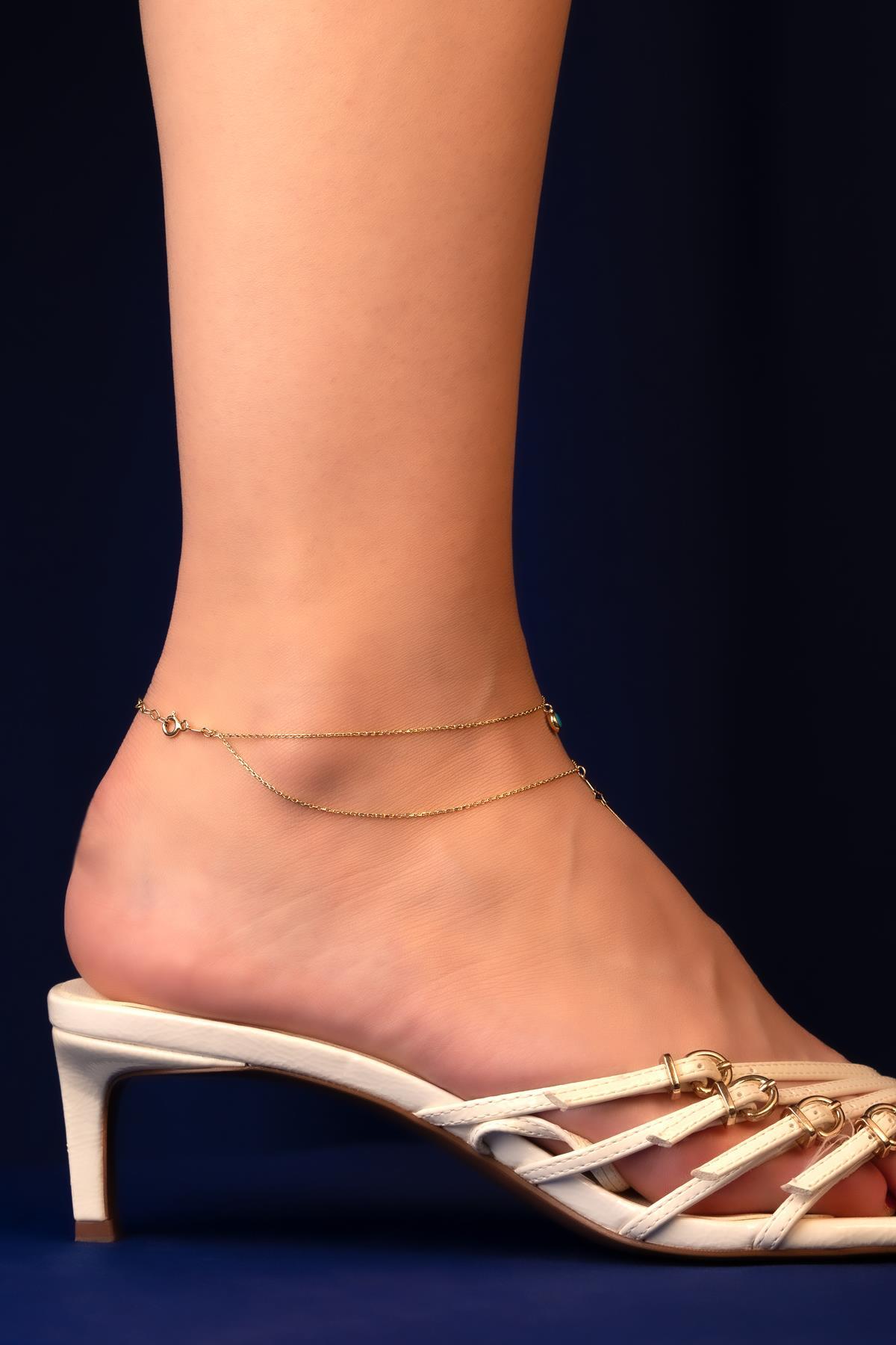 14 Ayar Altın Firuze Taşlı Kuzey Işıltısı Halhal - Fiyonk Kuyumculuk (1)