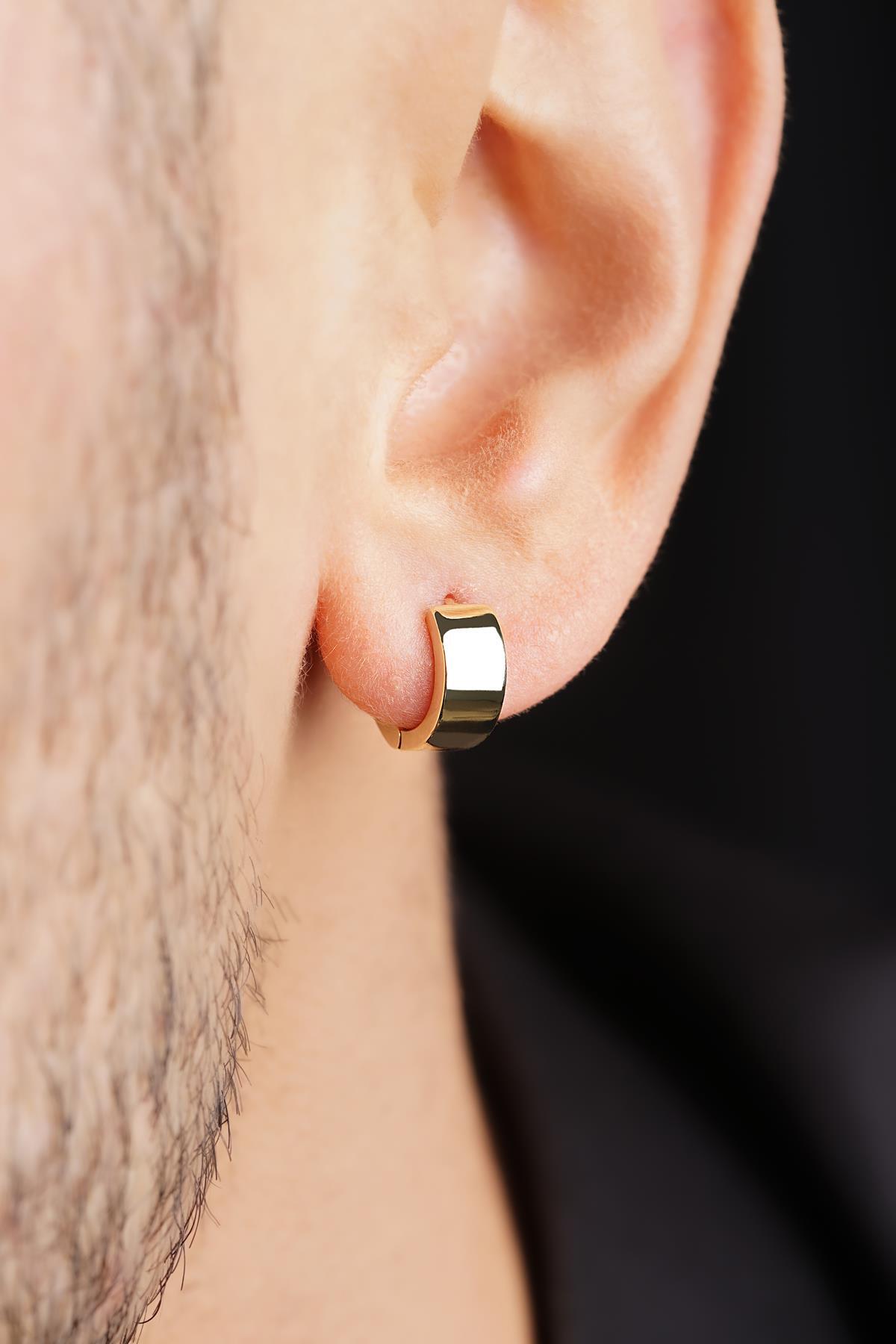 14 Ayar Altın Geniş Halka Küpe Erkek - Fiyonk Kuyumculuk