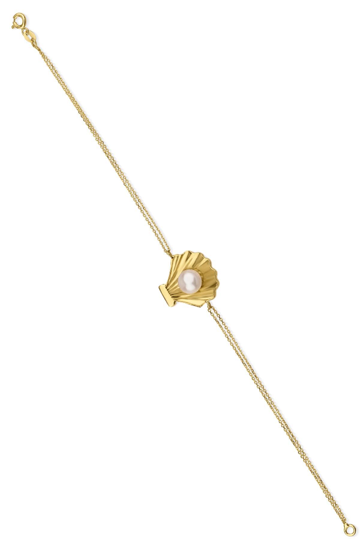 14 Ayar Altın Geniş İstiridye İncili Bileklik - Fiyonk Kuyumculuk (1)