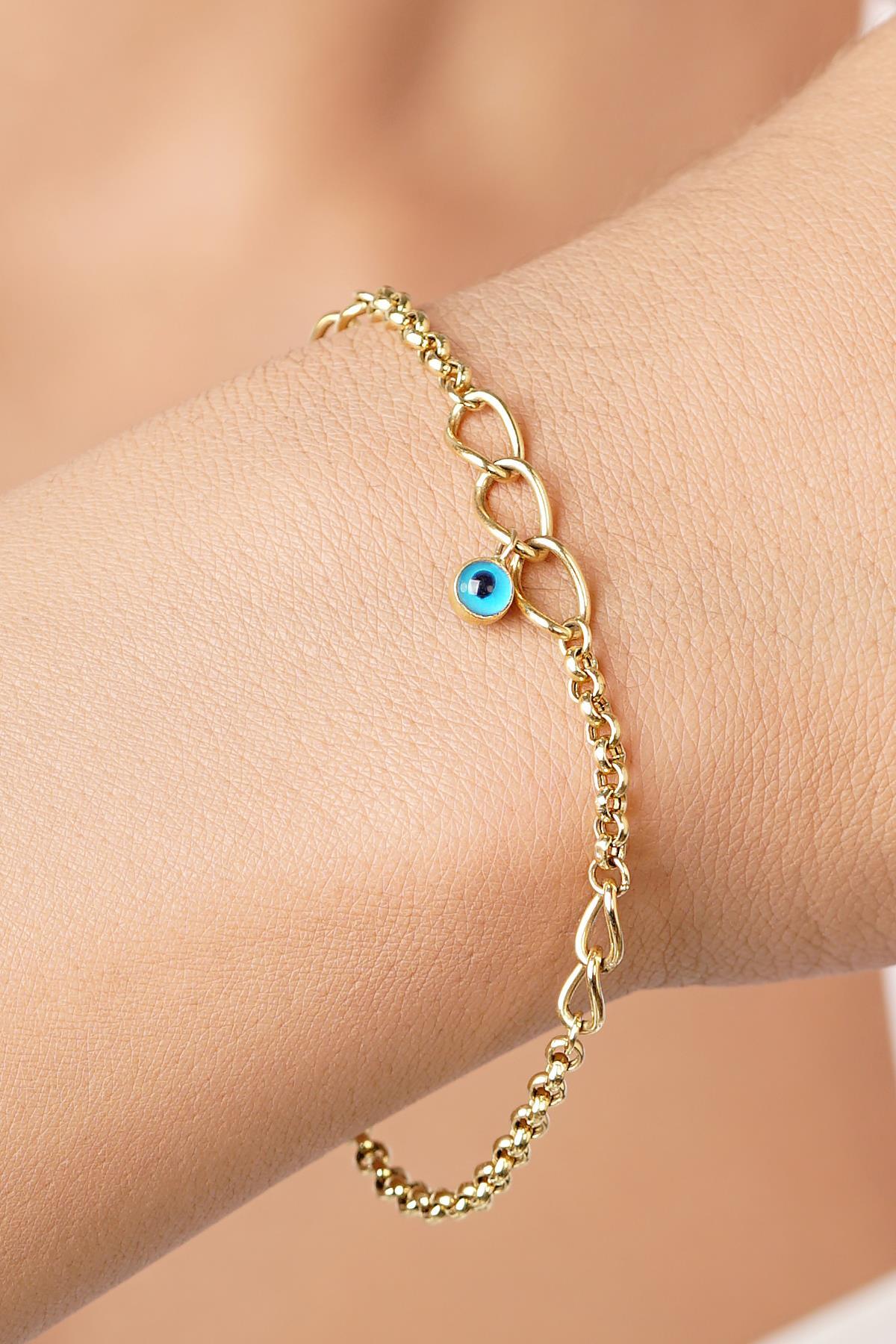 14 Ayar Altın Göz Sallantılı Doch Bileklik - Fiyonk Kuyumculuk