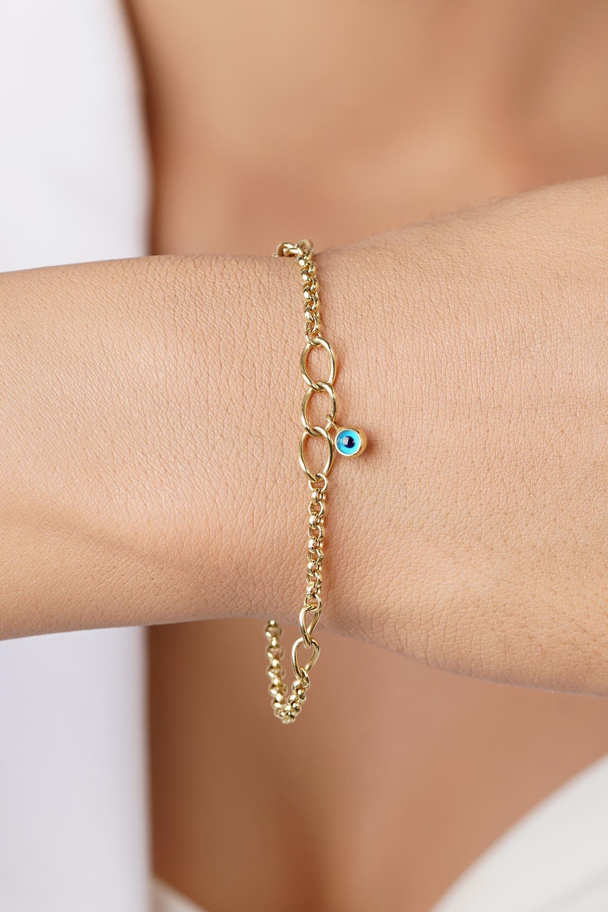 14 Ayar Altın Göz Sallantılı Doch Bileklik - Fiyonk Kuyumculuk (1)