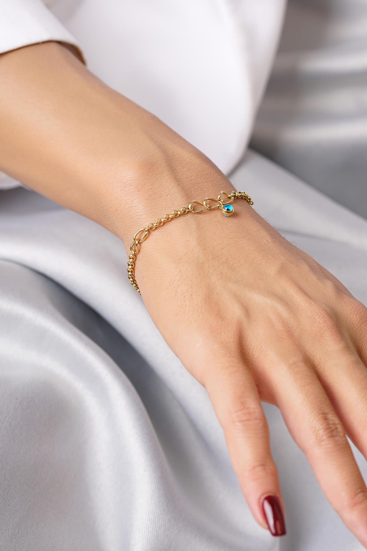 14 Ayar Altın Göz Sallantılı Doch Bileklik - Fiyonk Kuyumculuk (1)