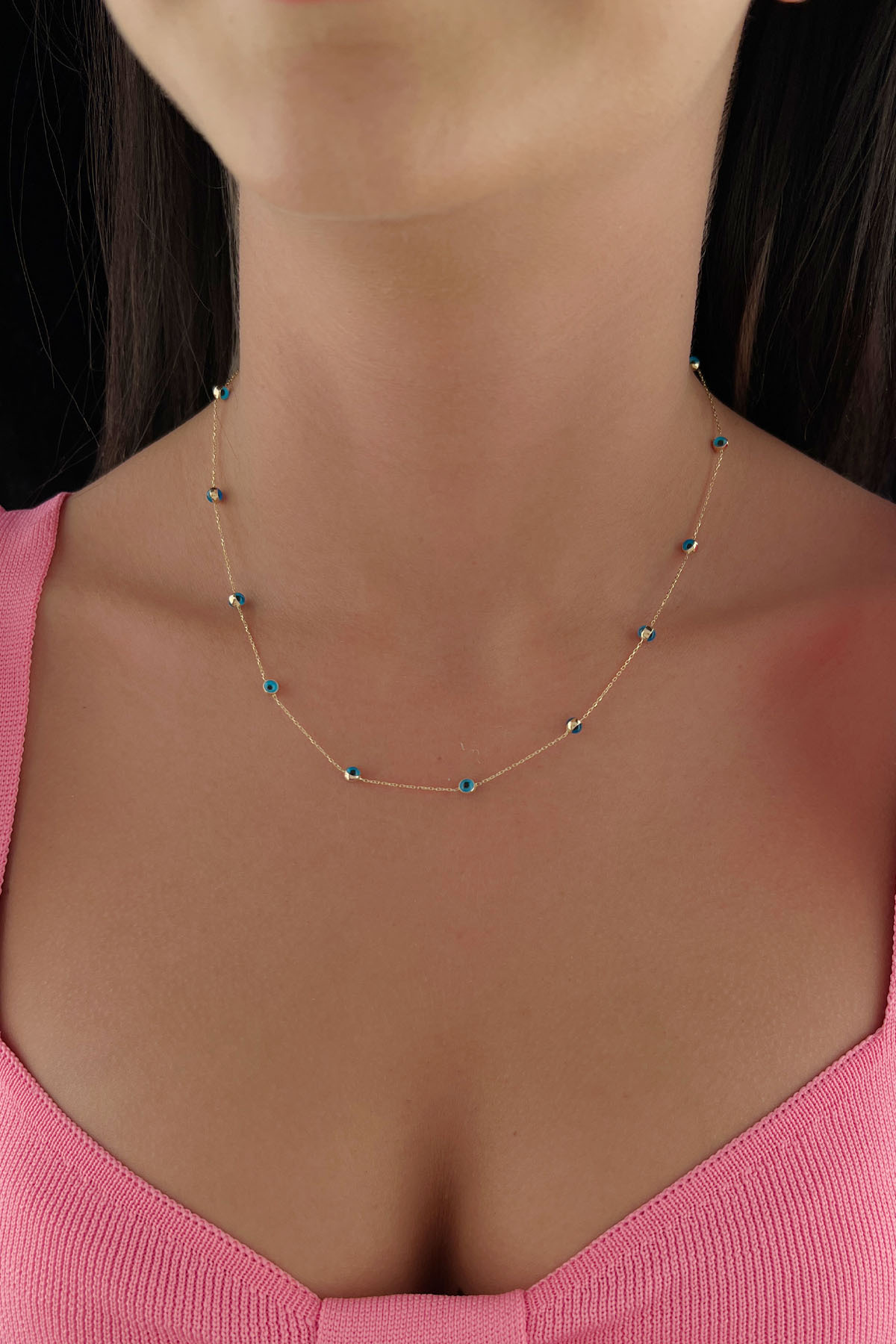 14 Ayar Altın Göz Sıralı Kolye - Fiyonk Kuyumculuk (1)