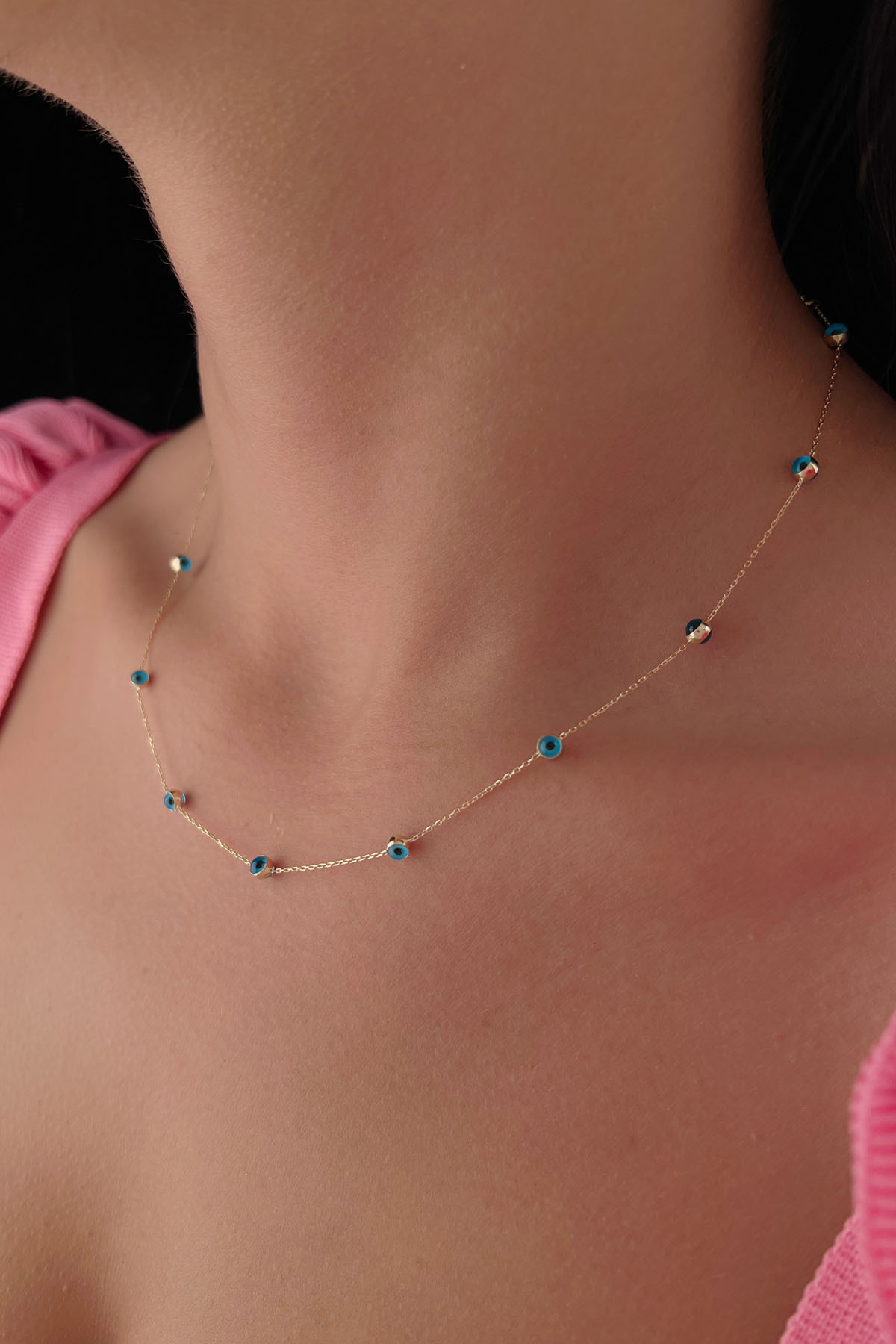 14 Ayar Altın Göz Sıralı Kolye - Fiyonk Kuyumculuk (1)