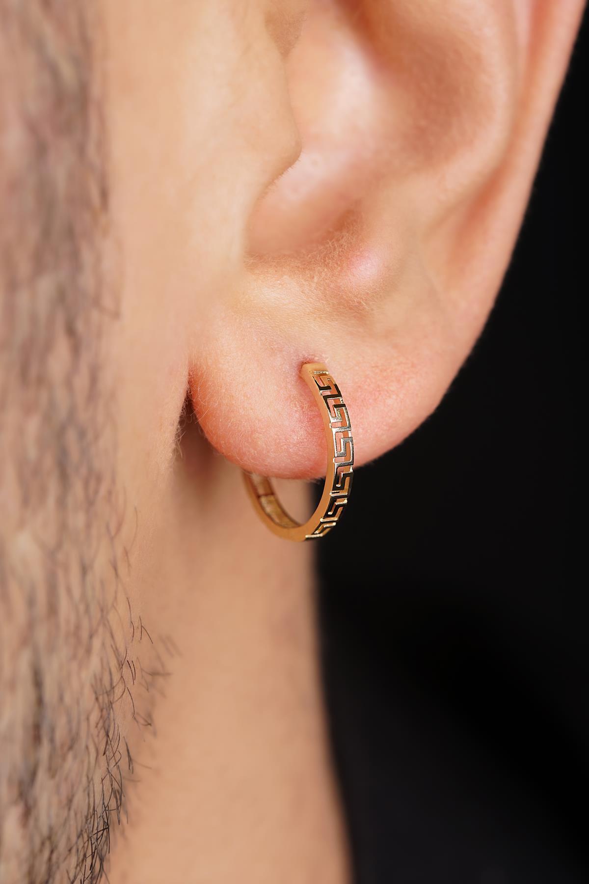 14 Ayar Altın Greek Halka Küpe Erkek - Fiyonk Kuyumculuk