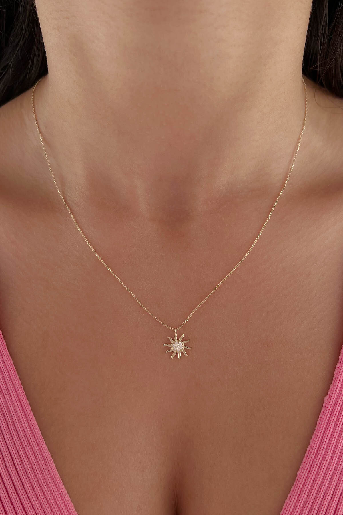 14 Ayar Altın Güneş Kolye - Fiyonk Kuyumculuk (1)