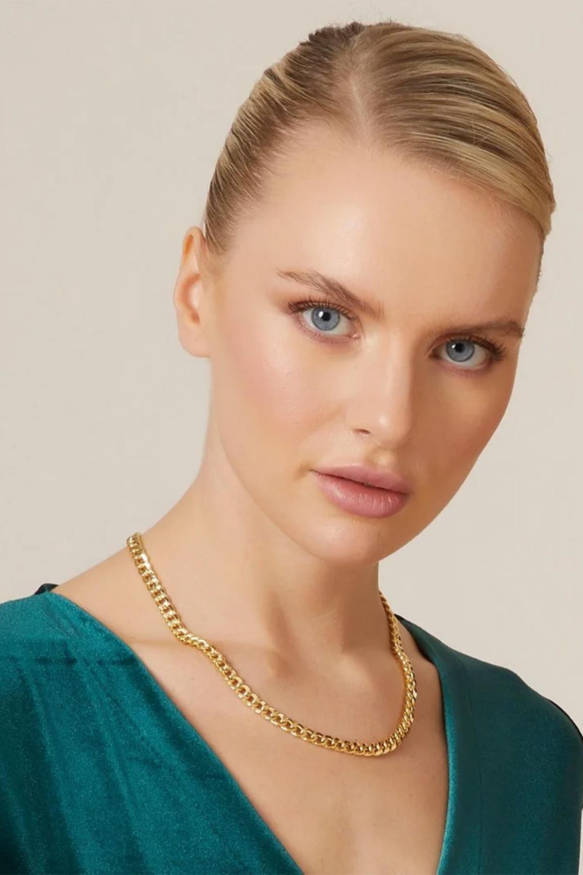 14 Ayar Altın Gurmet Yassı Zincir Kolye - Fiyonk Kuyumculuk