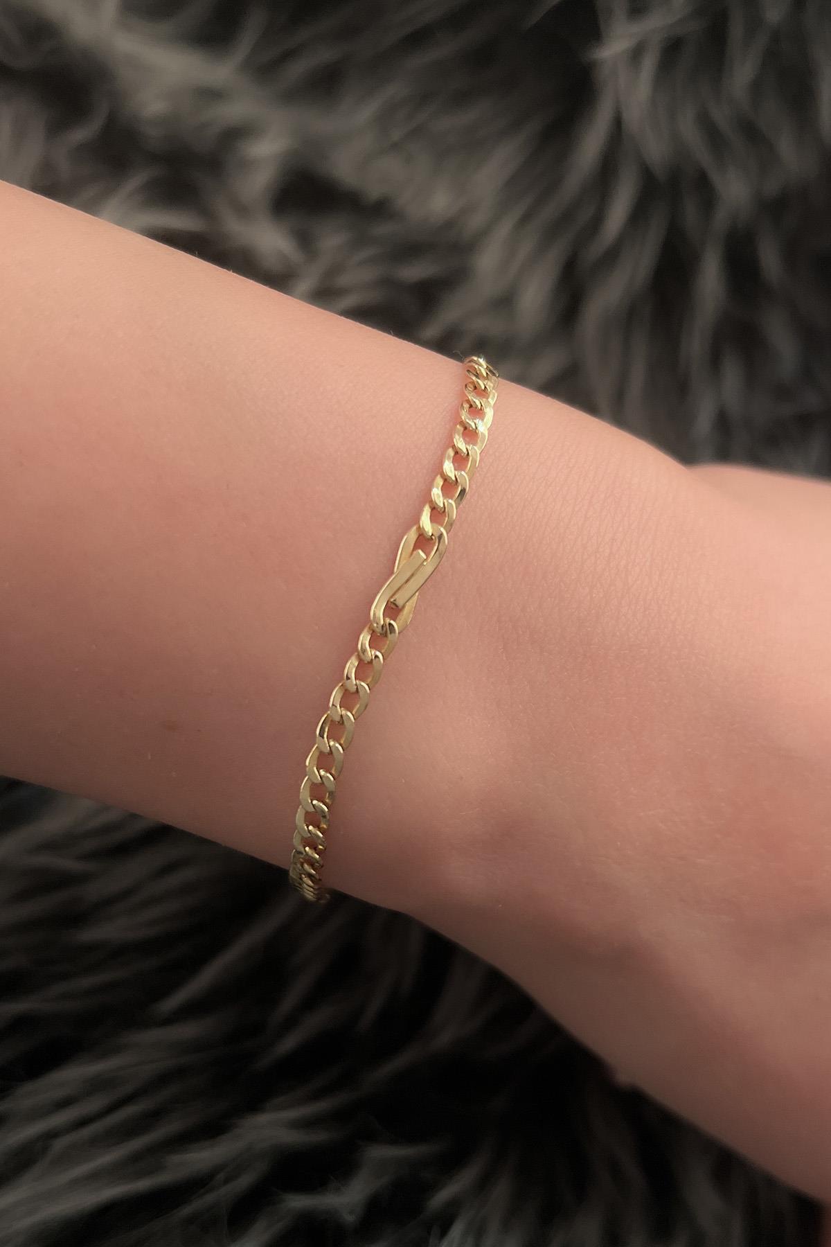 14 Ayar Altın Gurmet Zincirde Fiyonk Detaylı Bileklik - Fiyonk Kuyumculuk (1)