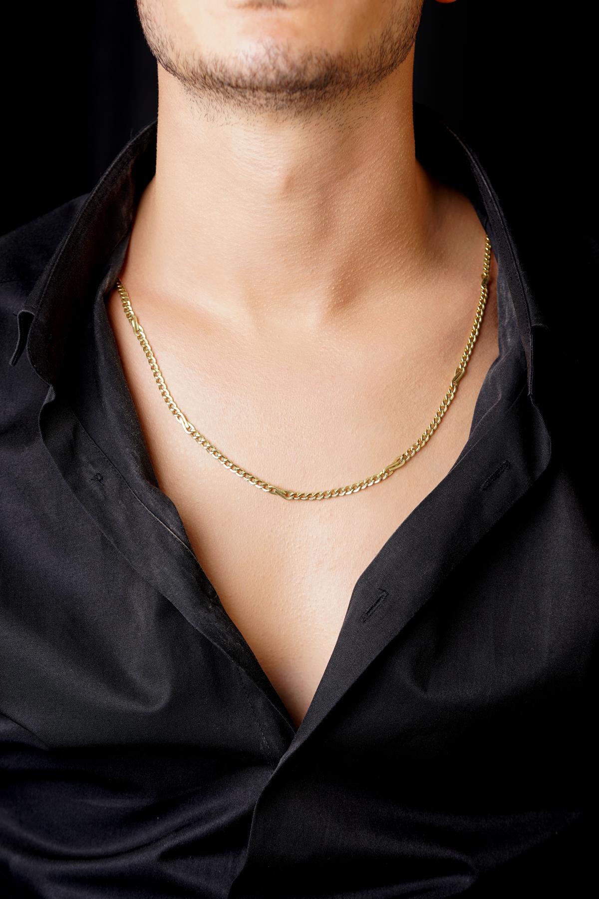 14 Ayar Altın Gurmet Zincirde Fiyonk Detaylı Erkek Kolye 3.90 mm - Fiyonk Kuyumculuk