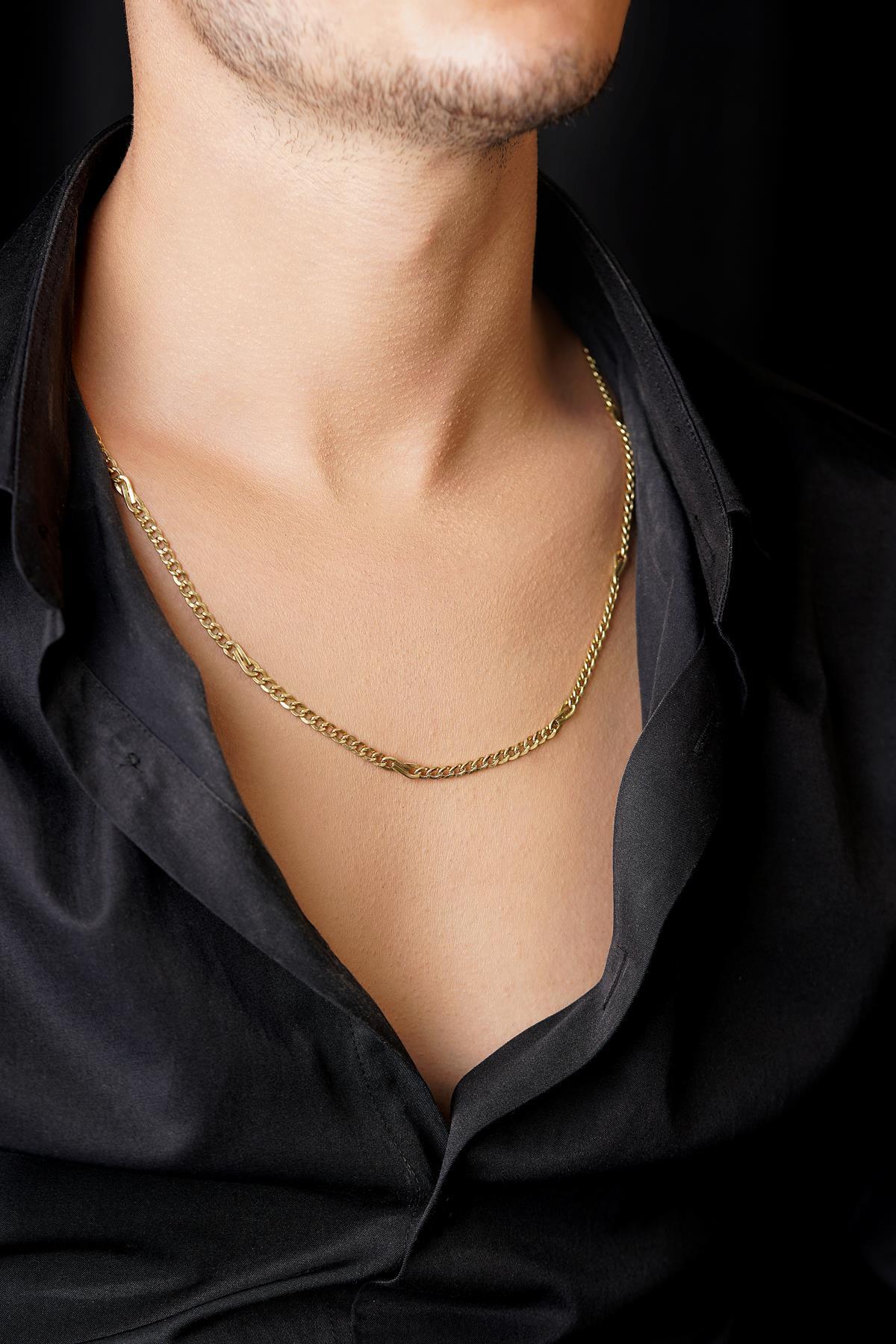 14 Ayar Altın Gurmet Zincirde Fiyonk Detaylı Erkek Kolye 3.90 mm - Fiyonk Kuyumculuk (1)