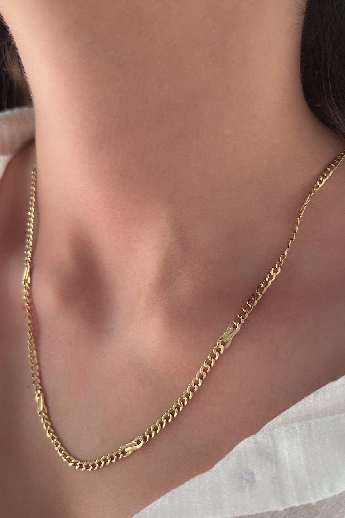 14 Ayar Altın Gurmet Zincirde Fiyonk Detaylı Kolye 3 mm - Fiyonk Kuyumculuk (1)