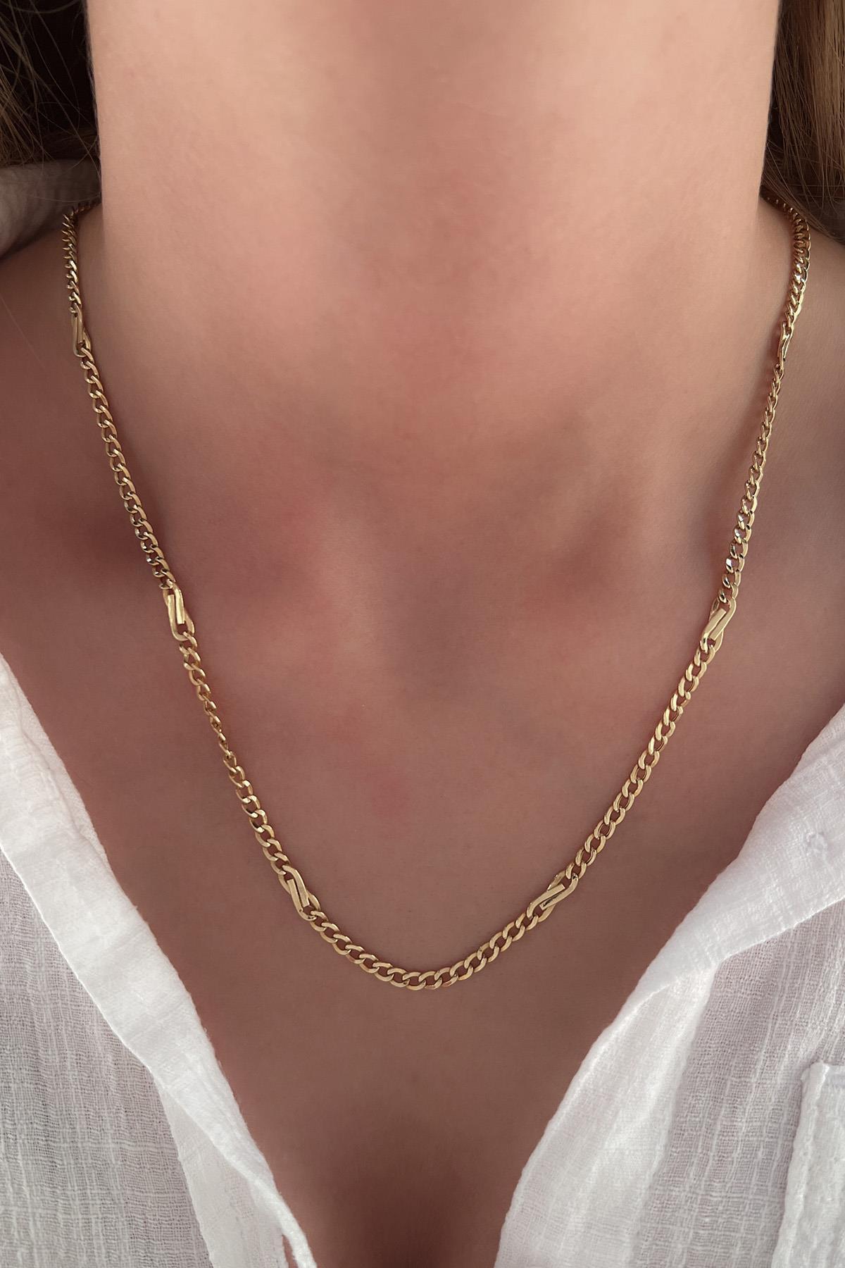 14 Ayar Altın Gurmet Zincirde Fiyonk Detaylı Kolye 3 mm - Fiyonk Kuyumculuk (1)