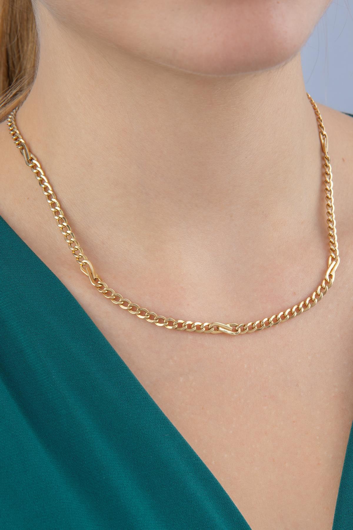 14 Ayar Altın Gurmet Zincirde Fiyonk Detaylı Kolye 3.90 mm - Fiyonk Kuyumculuk