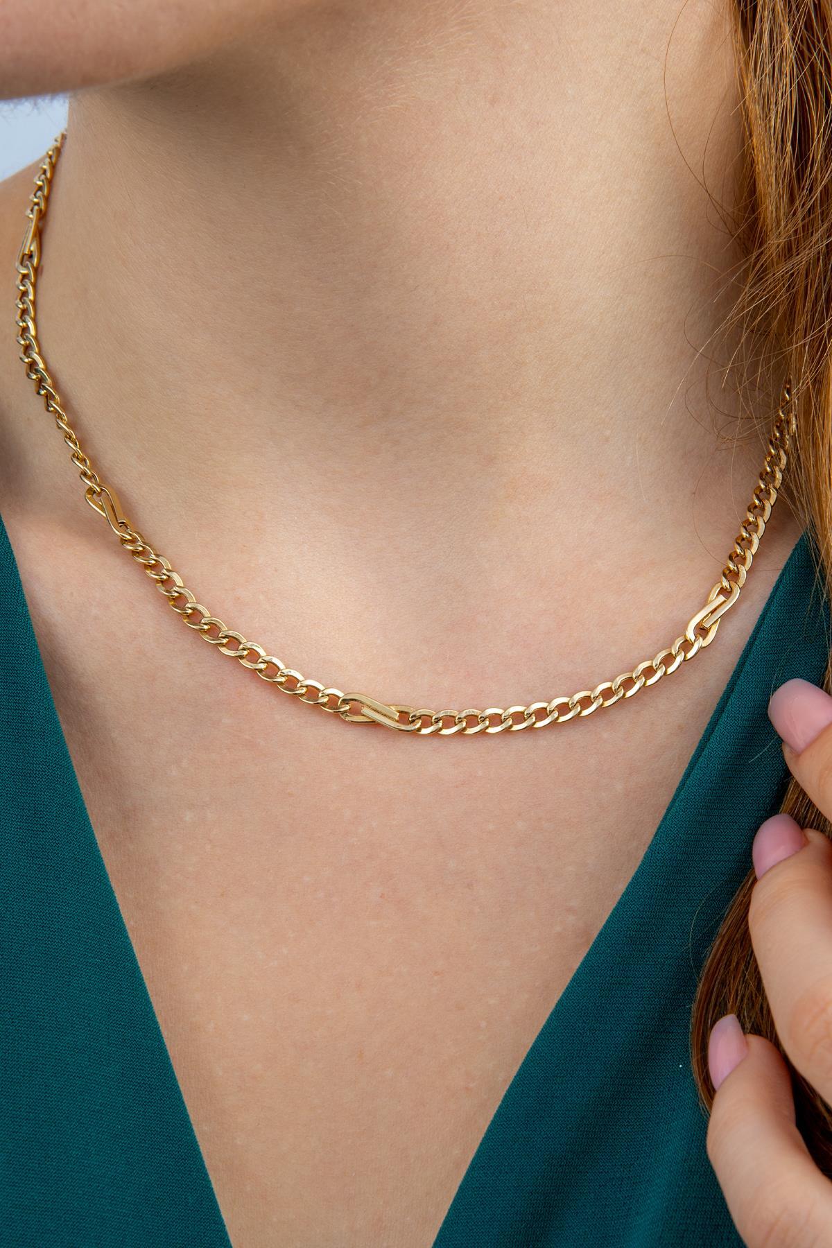 14 Ayar Altın Gurmet Zincirde Fiyonk Detaylı Kolye 3.90 mm - Fiyonk Kuyumculuk (1)