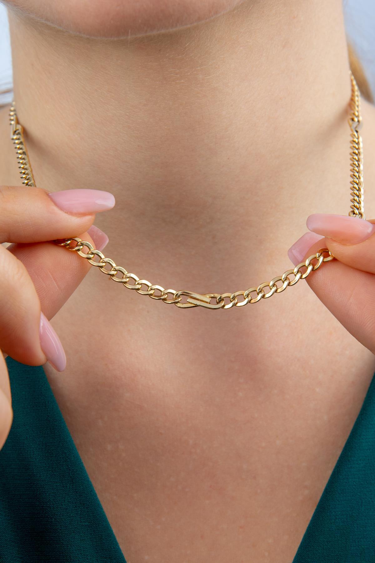 14 Ayar Altın Gurmet Zincirde Fiyonk Detaylı Kolye 3.90 mm - Fiyonk Kuyumculuk (1)