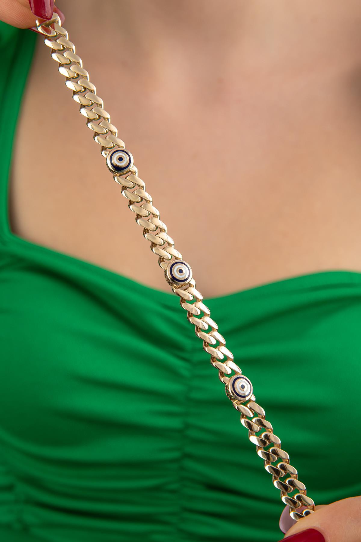 14 Ayar Altın Gurmet Zincirde Göz Bileklik - Fiyonk Kuyumculuk