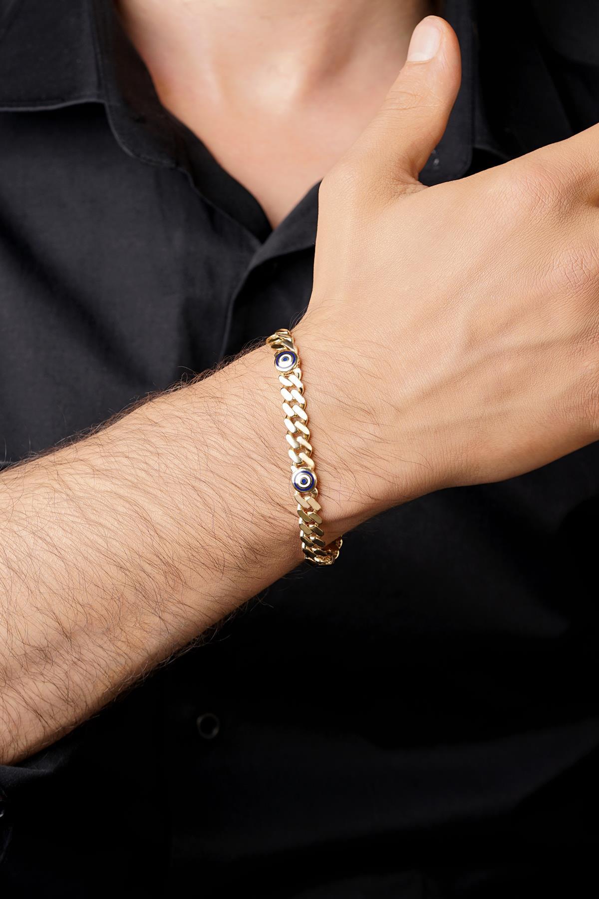 14 Ayar Altın Gurmet Zincirde Göz Bileklik Erkek - Fiyonk Kuyumculuk (1)