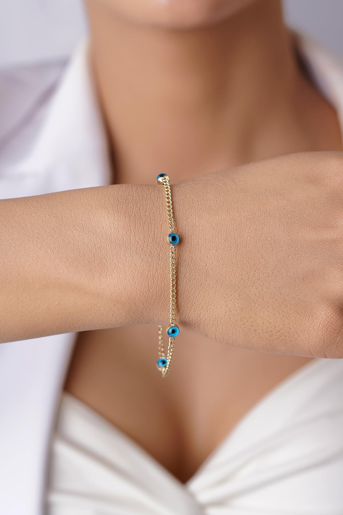 14 Ayar Altın Gurmet Zincirde Göz Detaylı Bileklik - Fiyonk Kuyumculuk (1)