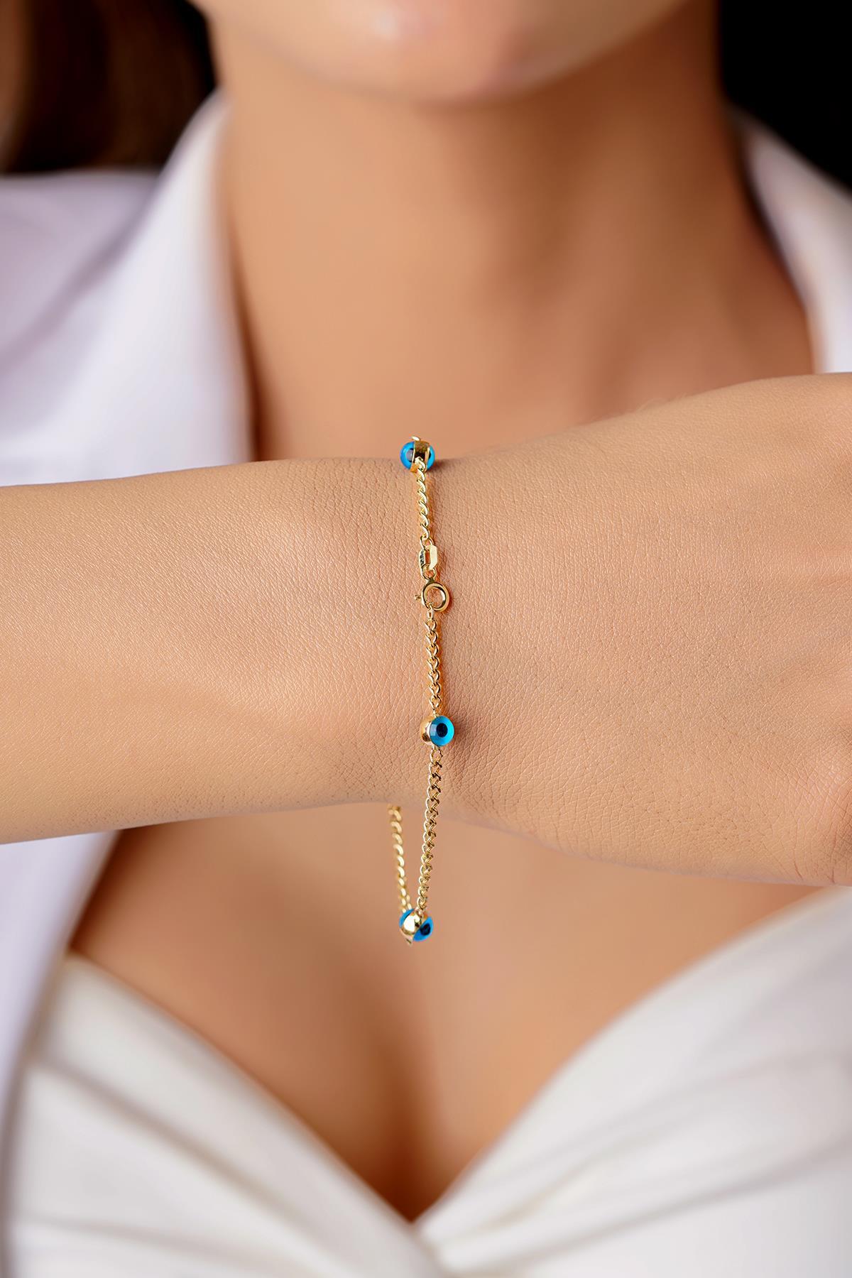 14 Ayar Altın Gurmet Zincirde Göz Detaylı Bileklik - Fiyonk Kuyumculuk (1)