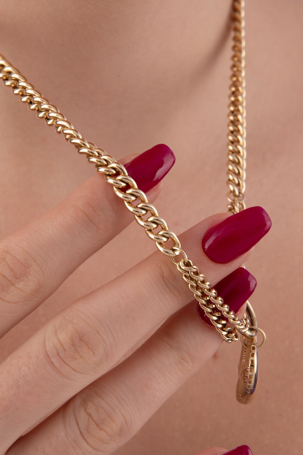 14 Ayar Altın Gurmet Zincirde Kalp Kolye - Fiyonk Kuyumculuk (1)