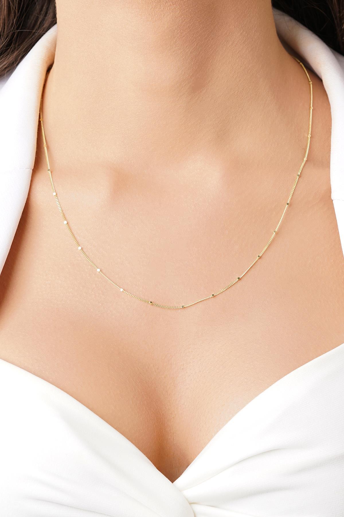 14 Ayar Altın Gurmet Zincirde Küp Detaylı Kolye - Fiyonk Kuyumculuk