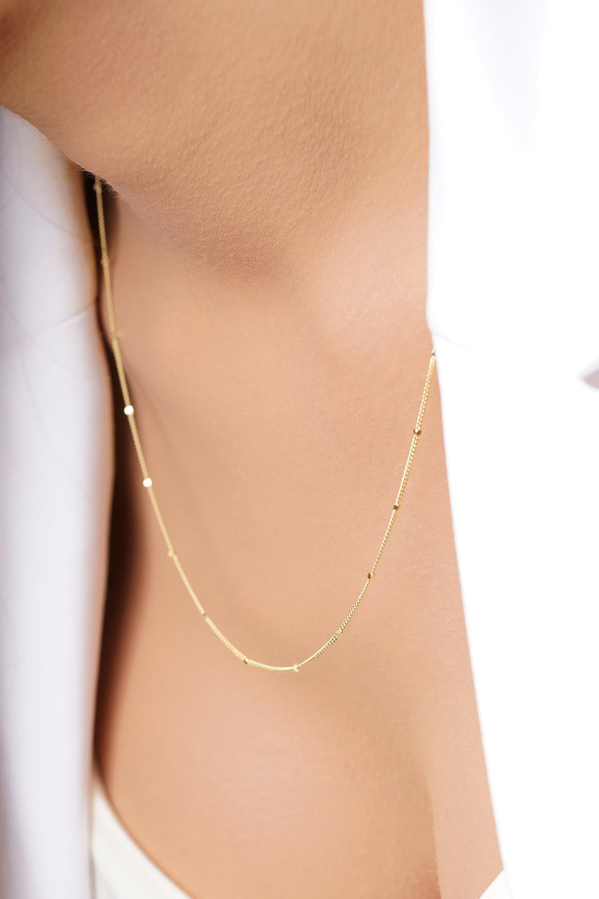 14 Ayar Altın Gurmet Zincirde Küp Detaylı Kolye - Fiyonk Kuyumculuk (1)