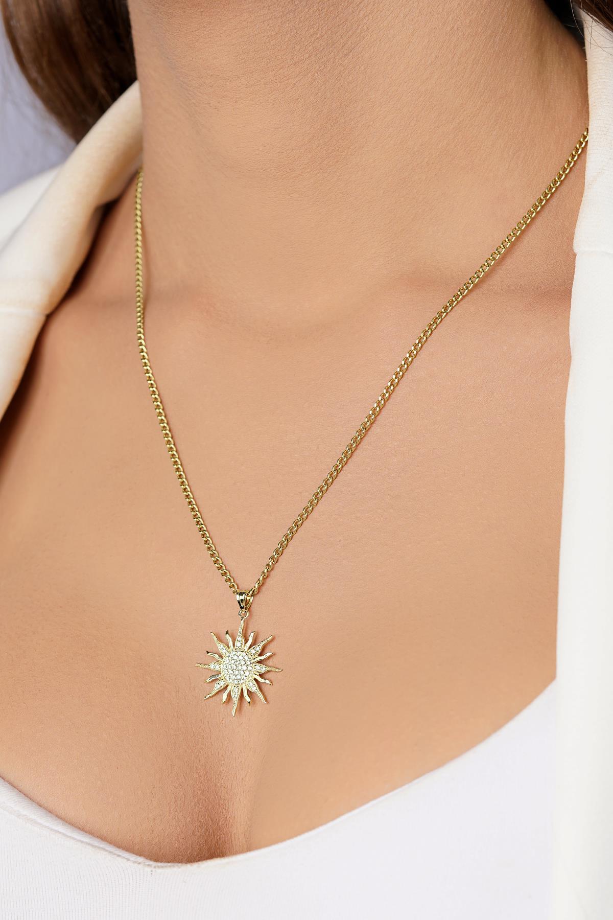 14 Ayar Altın Gurmet Zincirli Güneş Kolye - Fiyonk Kuyumculuk (1)