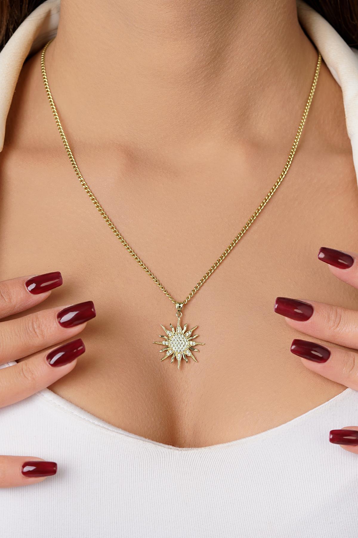 14 Ayar Altın Gurmet Zincirli Güneş Kolye - Fiyonk Kuyumculuk (1)