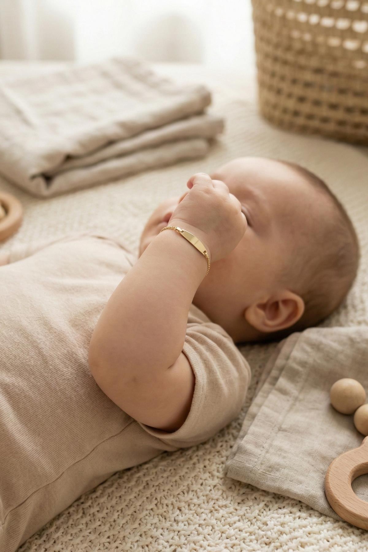 14 Ayar Altın Gurmet Zincirli Oval Plaka Bebek Çocuk Künyesi - Fiyonk Kuyumculuk (1)