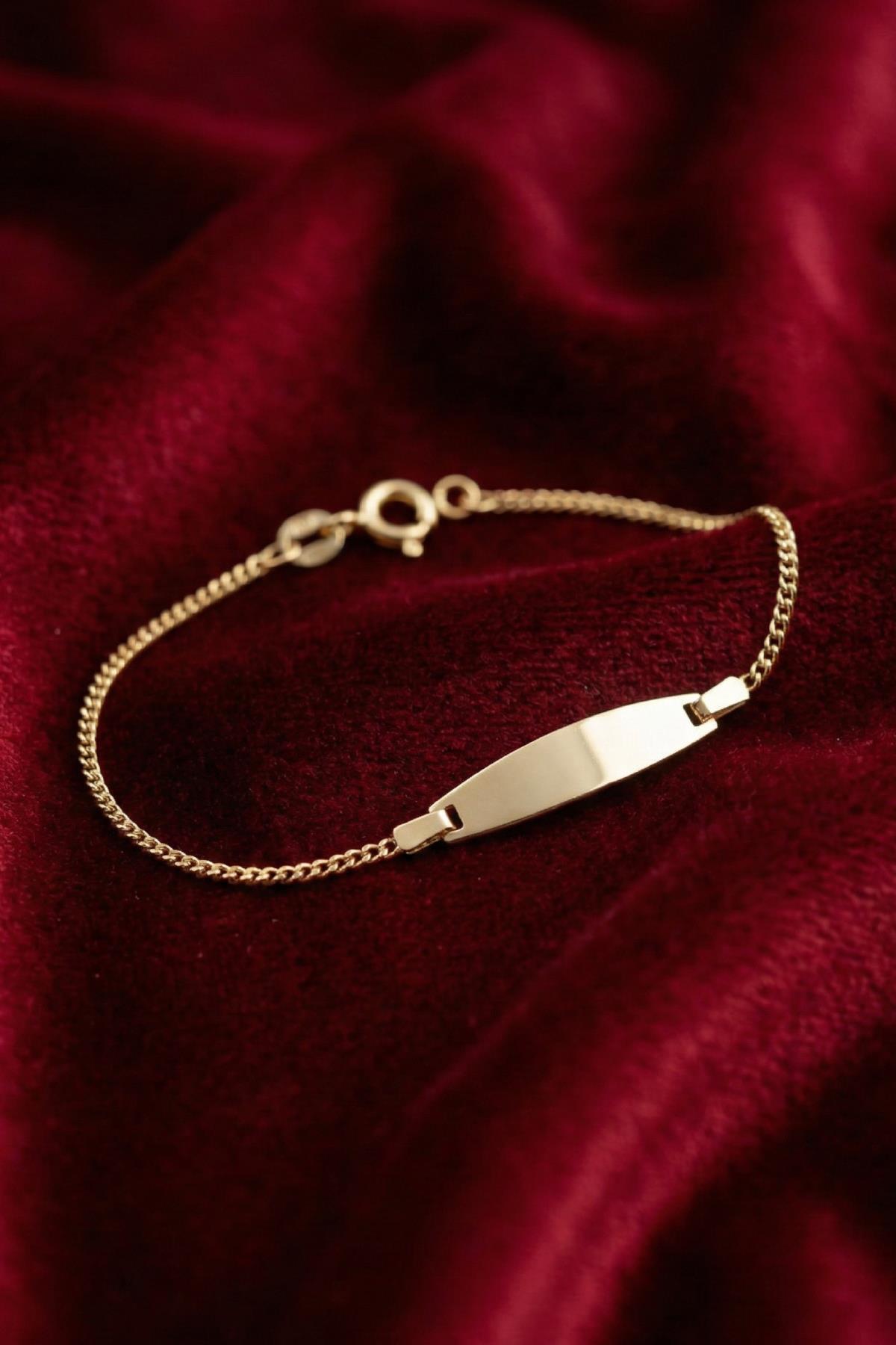 14 Ayar Altın Gurmet Zincirli Oval Plaka Bebek Çocuk Künyesi - Fiyonk Kuyumculuk (1)