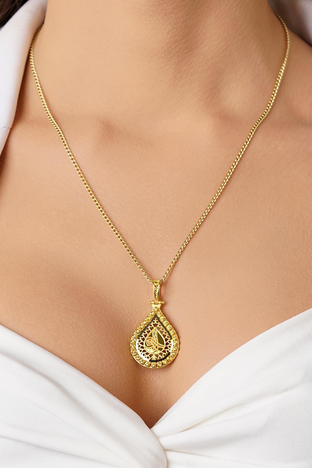 14 Ayar Altın Gurmet Zincirli Tuğra Uçlu Kolye - Fiyonk Kuyumculuk