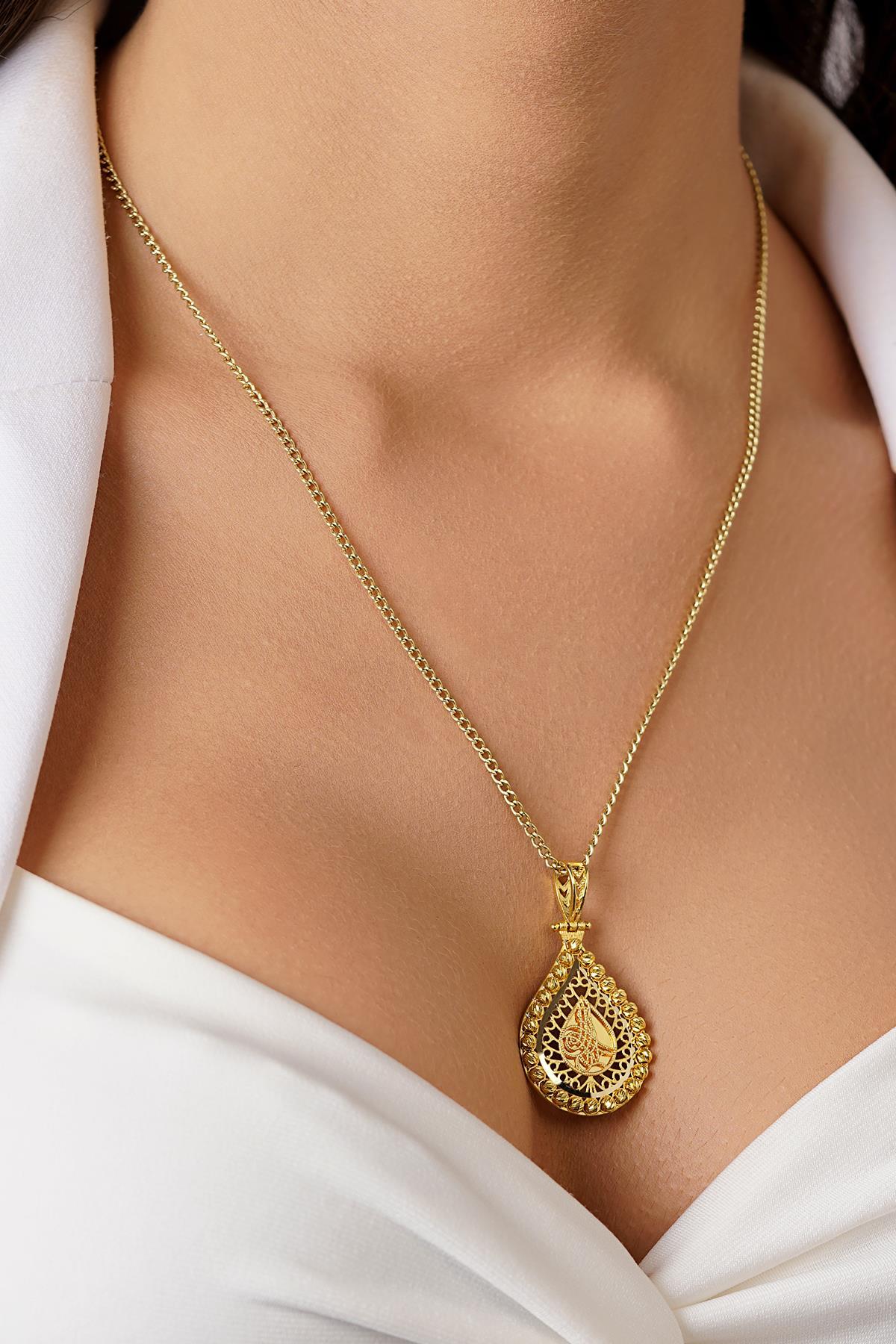 14 Ayar Altın Gurmet Zincirli Tuğra Uçlu Kolye - Fiyonk Kuyumculuk (1)