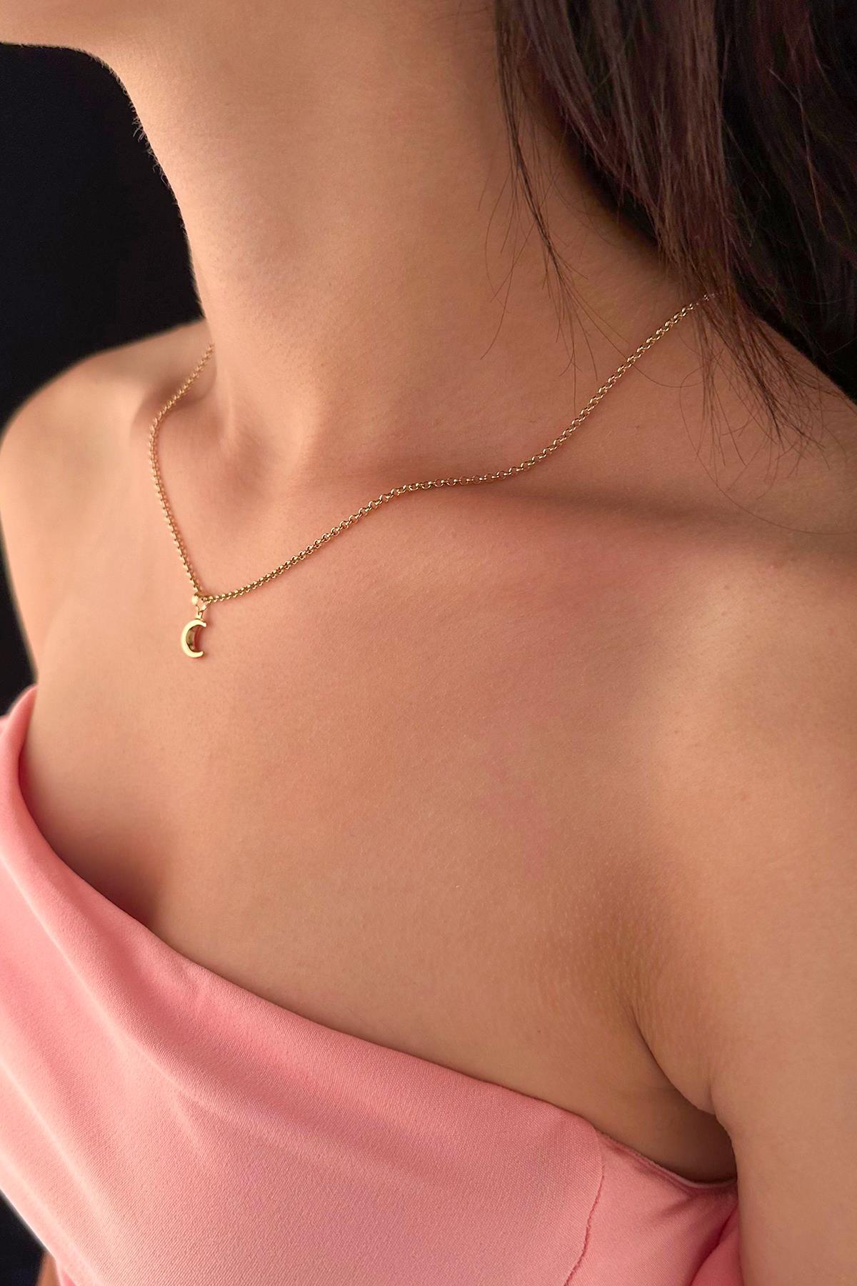 14 Ayar Altın Halka Doch Zincir Hilal Ay Uçlu Kolye - Fiyonk Kuyumculuk