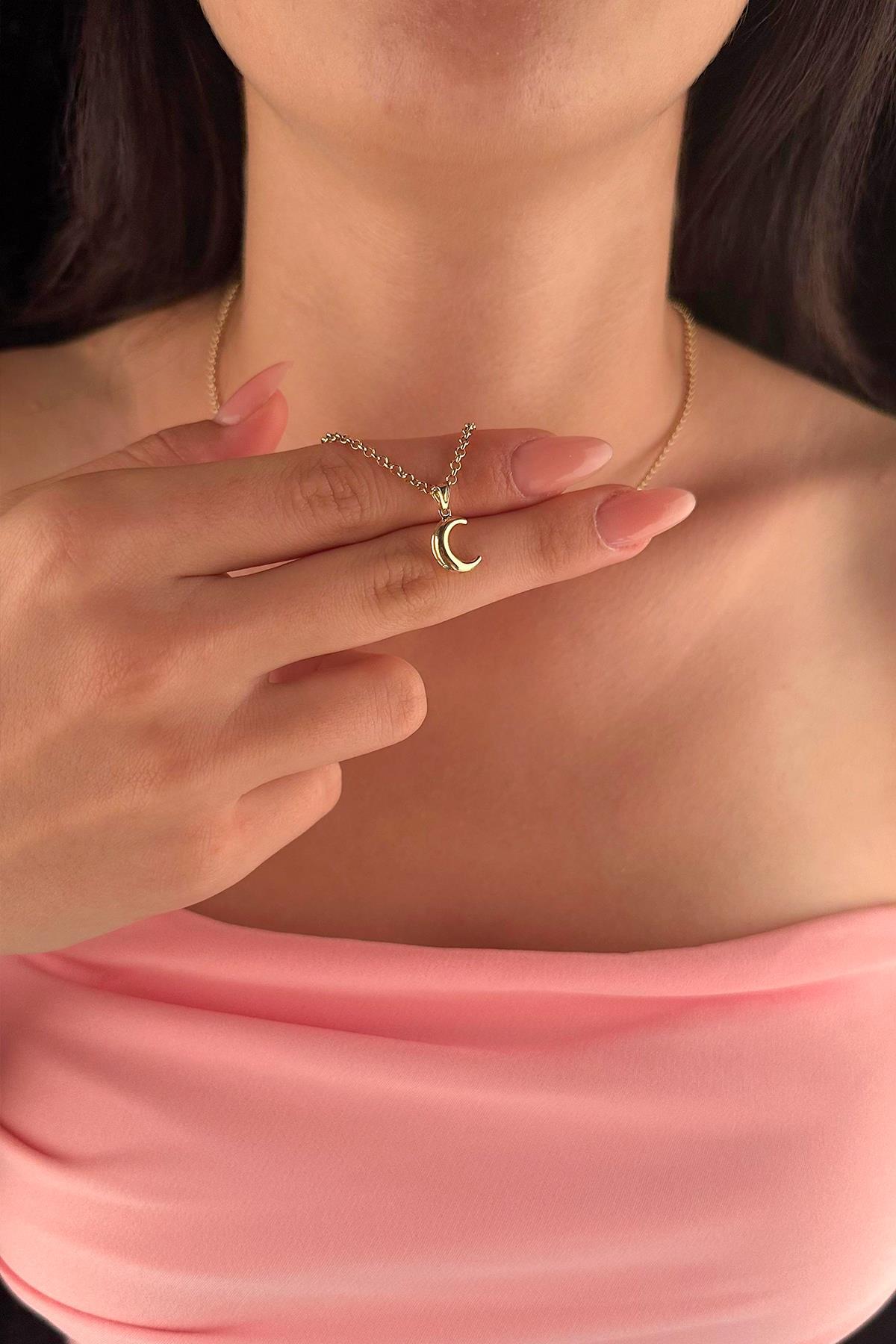 14 Ayar Altın Halka Doch Zincir Hilal Ay Uçlu Kolye - Fiyonk Kuyumculuk (1)
