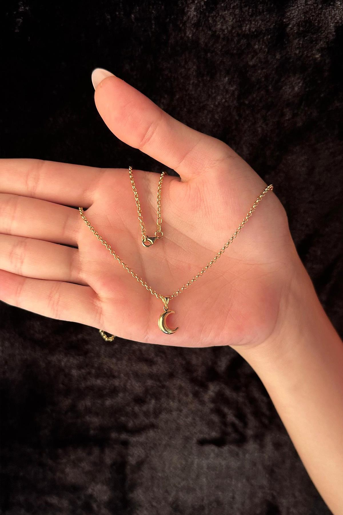 14 Ayar Altın Halka Doch Zincir Hilal Ay Uçlu Kolye - Fiyonk Kuyumculuk (1)