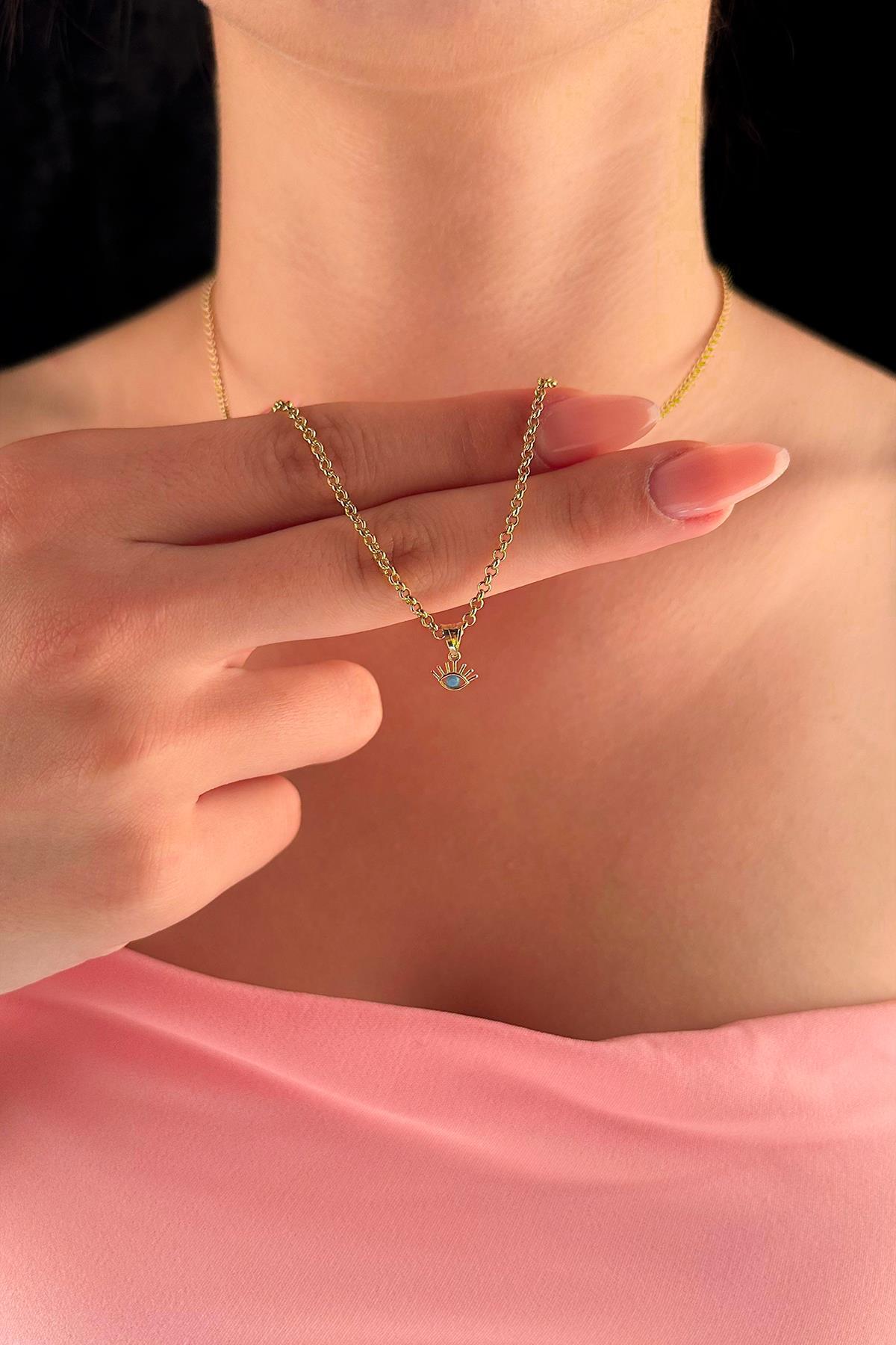 14 Ayar Altın Halka Doch Zincir Kirpik Uçlu Kolye - Fiyonk Kuyumculuk (1)