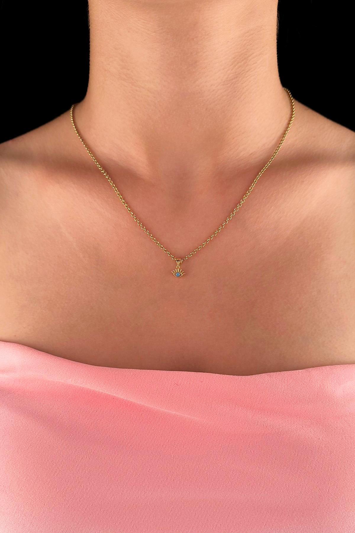 14 Ayar Altın Halka Doch Zincir Kirpik Uçlu Kolye - Fiyonk Kuyumculuk (1)