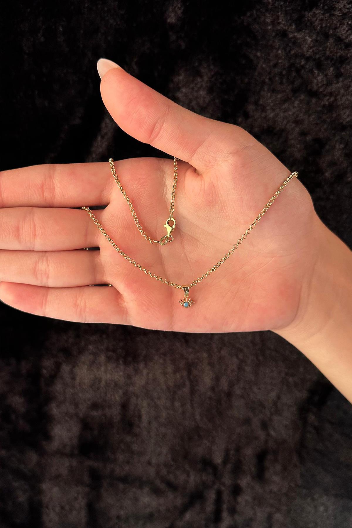 14 Ayar Altın Halka Doch Zincir Kirpik Uçlu Kolye - Fiyonk Kuyumculuk (1)