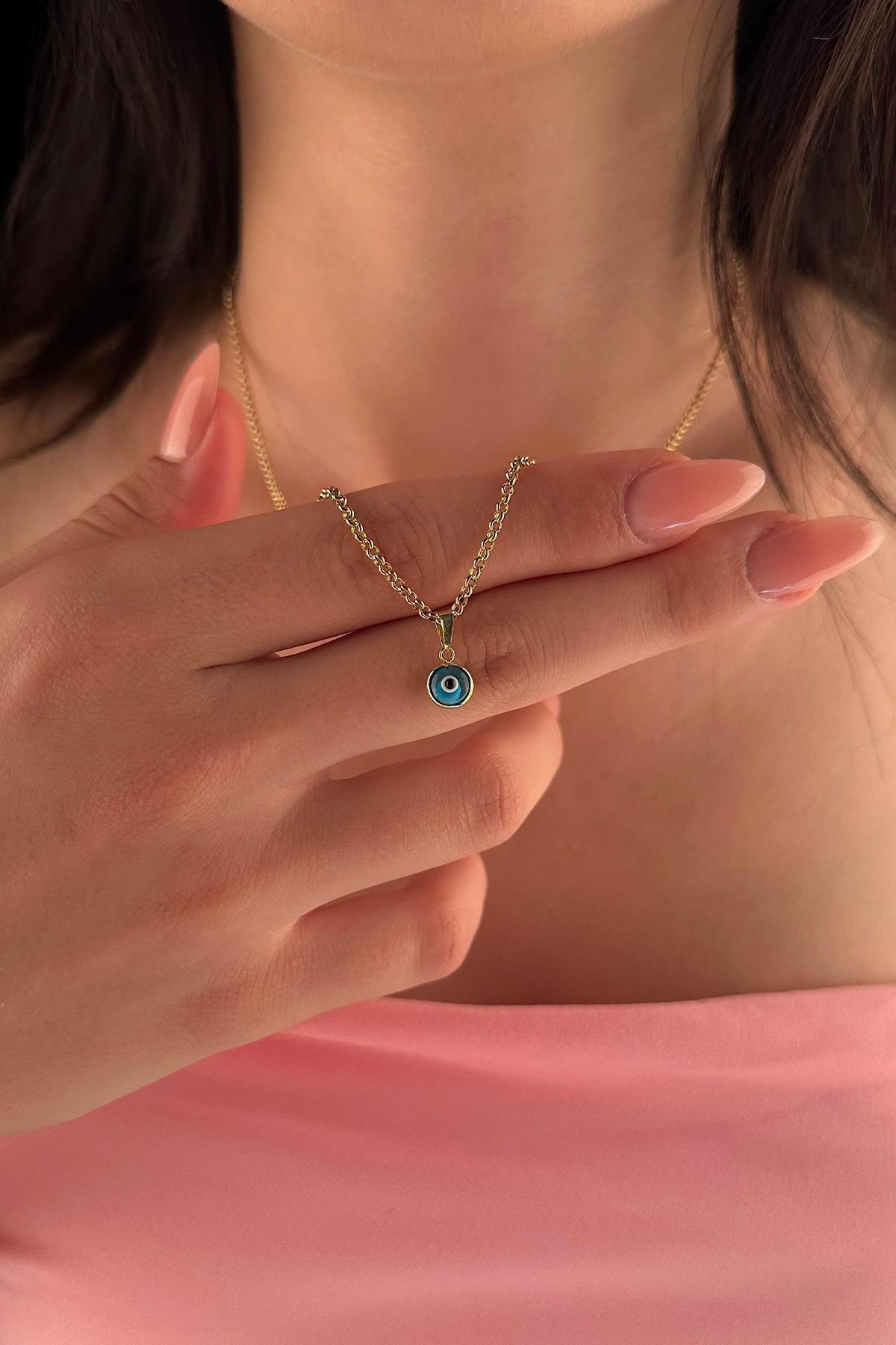 14 Ayar Altın Halka Doch Zincir Mavi Gözlü Nazar Kolye - Fiyonk Kuyumculuk (1)